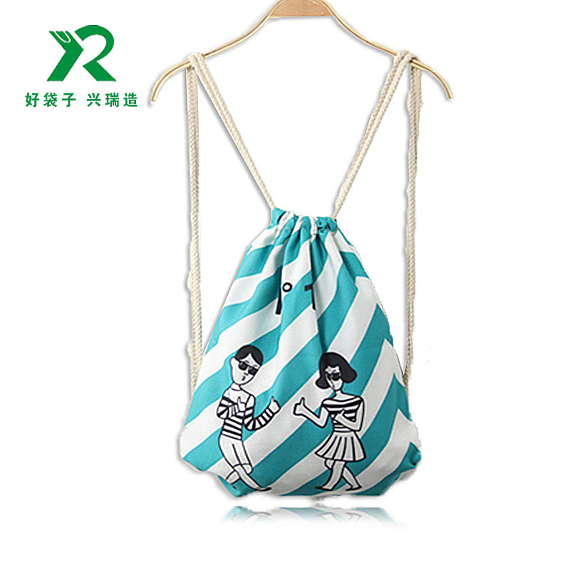 棉麻束口袋厂家 定制帆布双肩抽绳背包袋 免费印刷logo